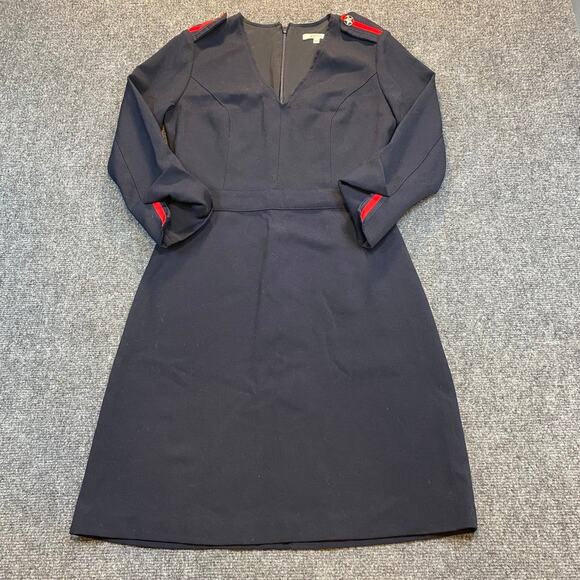 Kocca Navy Blue Structured Classic Knee Length Dress XS Gold Button Military - Picture 1 of 11